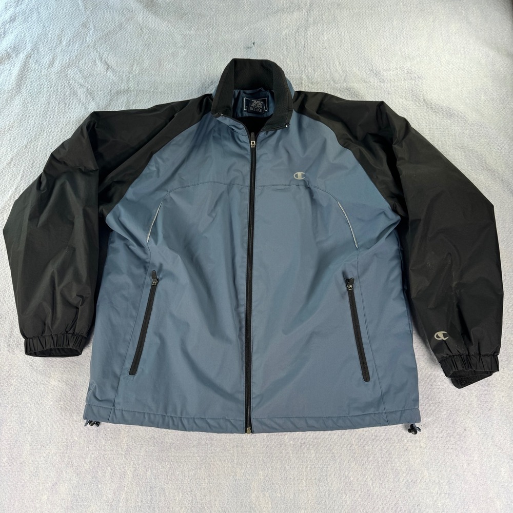 Champion Mens Blue Black Colorblock Full Zip Windbreaker Jacket Large RN 55264